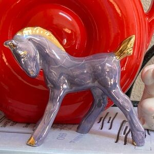 Purple and Gold Ceramic Horse Figurine